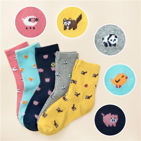 Womens Funny Socks Cozy Cute Printed Patterned Fun Socks Novelty Cat Dog Socks - Picture 2 of 7